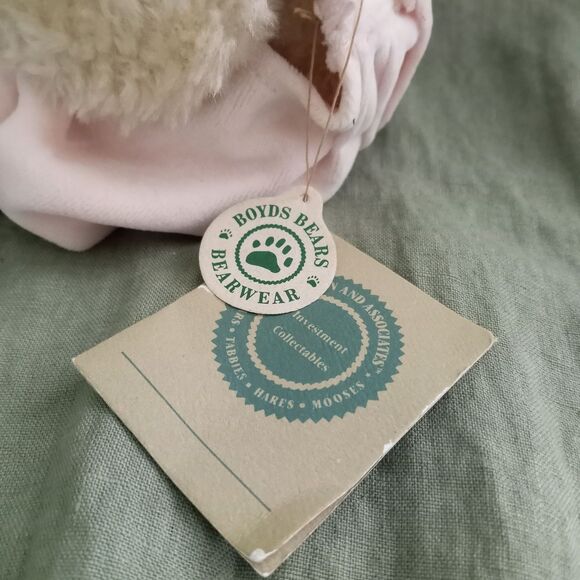 Boyds Bears White Lamb Pink Velvet Overalls 8" Elspethe Ewe Plush Stuffed NWT - Picture 4 of 8